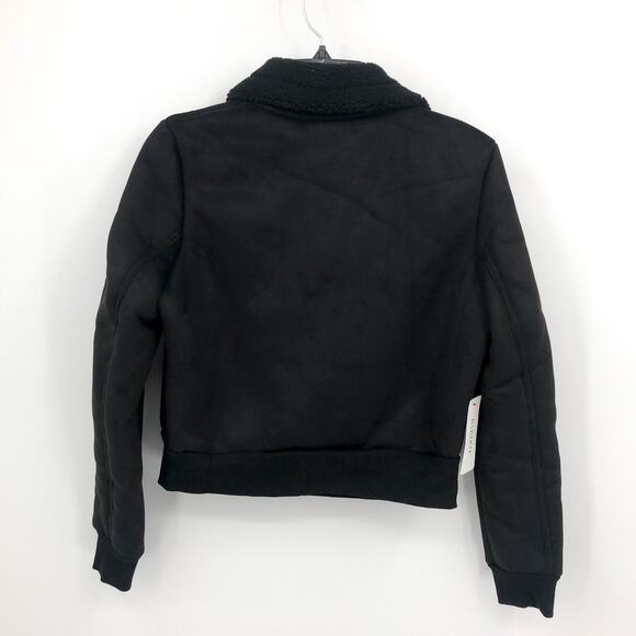 BARDOT Women's Shearling Bomber Jacket Small US 4 Black Faux Suede Cropped NWT - Picture 9 of 15